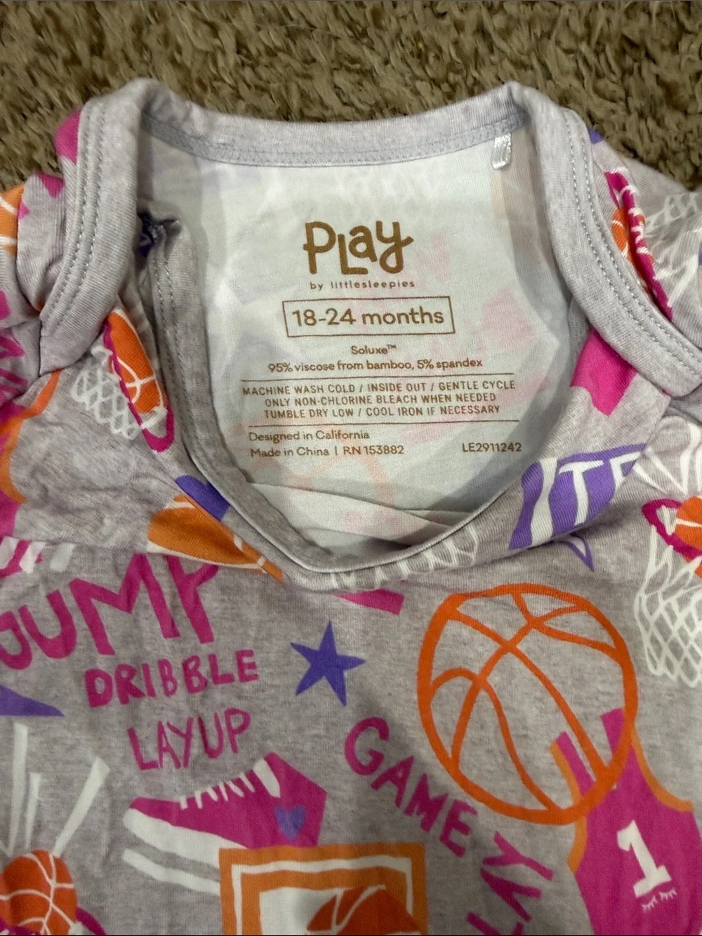 Little Sleepies Gray One-Piece Bodysuit with Orange & Pink Basketball Print